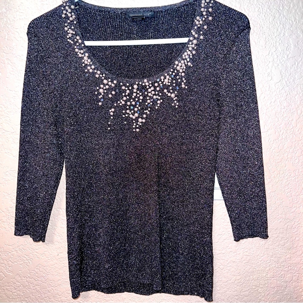 Pearl & sparkle sweater, 3/4 sleeve, XL by August Silk